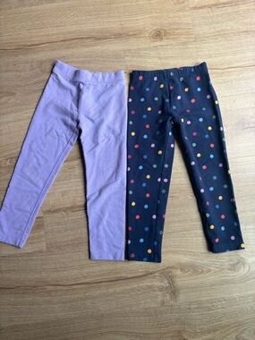 Set of 2 Primary Kids Navy Confetti Dot/Lilac Cozy French Terry Leggings Size 5